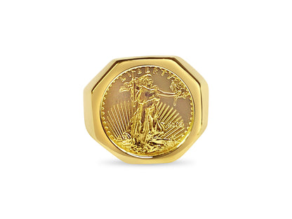 Fancy Solid White/Yellow/Rose Gold Handmade Coin Ring , 1/10oz Coin ,
