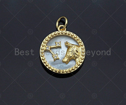 CZ Micro Pave Twelve Constellations Charm/Pendant, Zodiac charm, Constellation Mother-of-pearl Inlay Pendant/Charm,15x17mm,Sku#Z1228