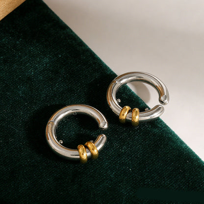 Women's Gold-plated High-grade Stainless Steel Color Matching Circle Simple Fashion Style Ear Clip