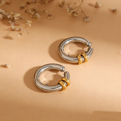 Women's Gold-plated High-grade Stainless Steel Color Matching Circle Simple Fashion Style Ear Clip