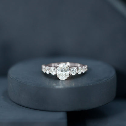Lab Grown 1.2 Carat Diamond Oval Engagement Ring With Side Stones