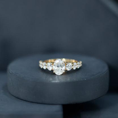 Lab Grown 1.2 Carat Diamond Oval Engagement Ring With Side Stones